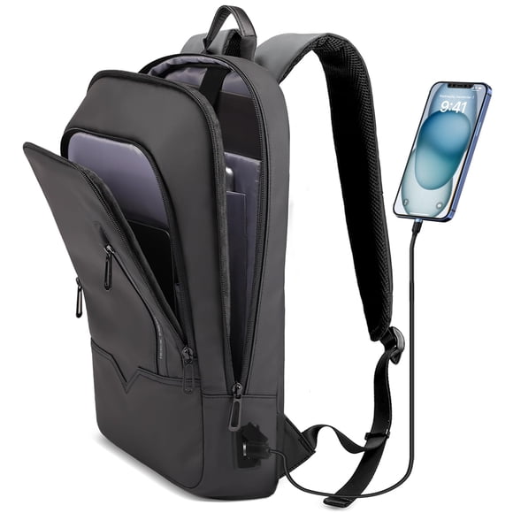 Backpack for Men Business Slim Backpack with USB Charger Computer Lightweight Anti-theft Travel Backpacks 15.6 inch Water Resistant Laptop Bag for Wo