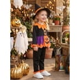 thumbnail image 5 of RUINIXCW Toddler Baby Girl Halloween Witches Costume Kids Pumpkin Costume Infant Girl Fall Cosplay Outfit Long Sleeve Collar Babydoll Shirt and Pants Hat Set, 5 of 10