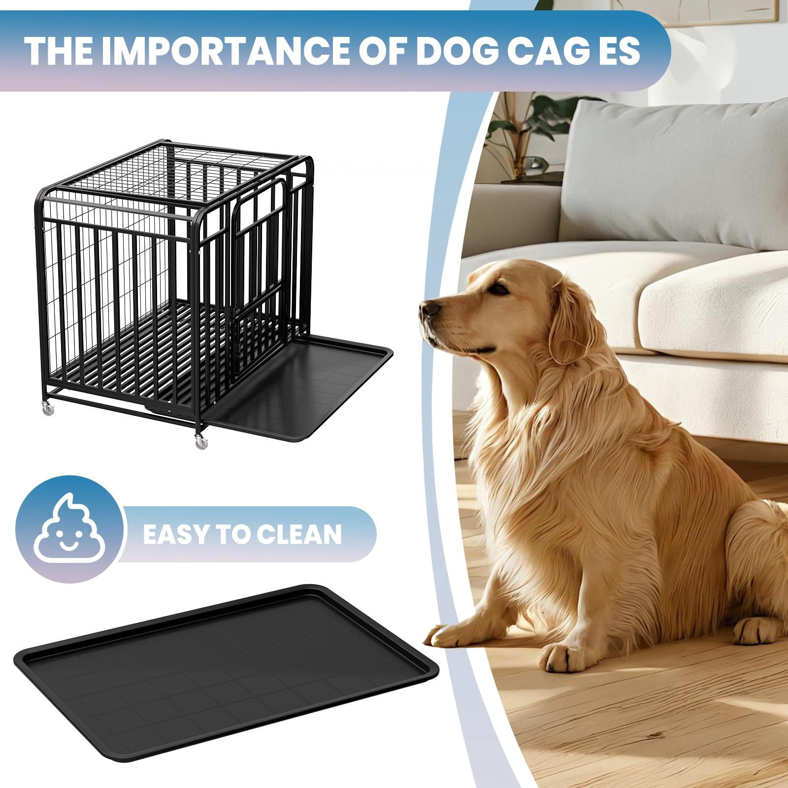 Mobile Pet Dog Cage, Black Sturdy Metal 38-inch Kennel, Reinforced Frame Design with Movable Wheels for Large Dogs Indoor Outdoor Camping