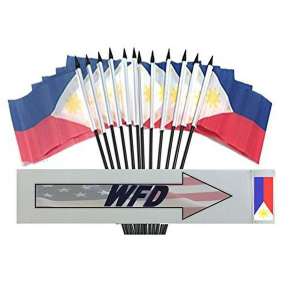 Pack of 12 4"x6" Philippines Polyester Miniature Office Desk & Little Table Flags, 1 Dozen 4"x 6" Filipino Small Mini Hand Waving Stick Flags (Flags Only)