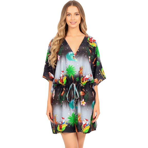 HAPPY BAY Women's Swimsuit Coverups for Women Swim Beach Dress Cover Ups for Swimwear Christmas Tree Cover up Bathing Suit 3X-4X Xmas Black, Santa Surf