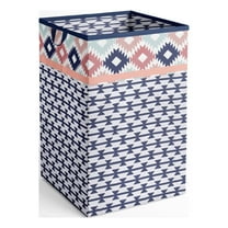 Bacati Collapsible Cotton Percale Fabric Laundry Hamper, Aztec Emma Coral