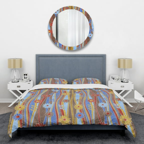 Designart 'Floral Retro Pattern III' Mid-Century Modern Duvet Cover Set