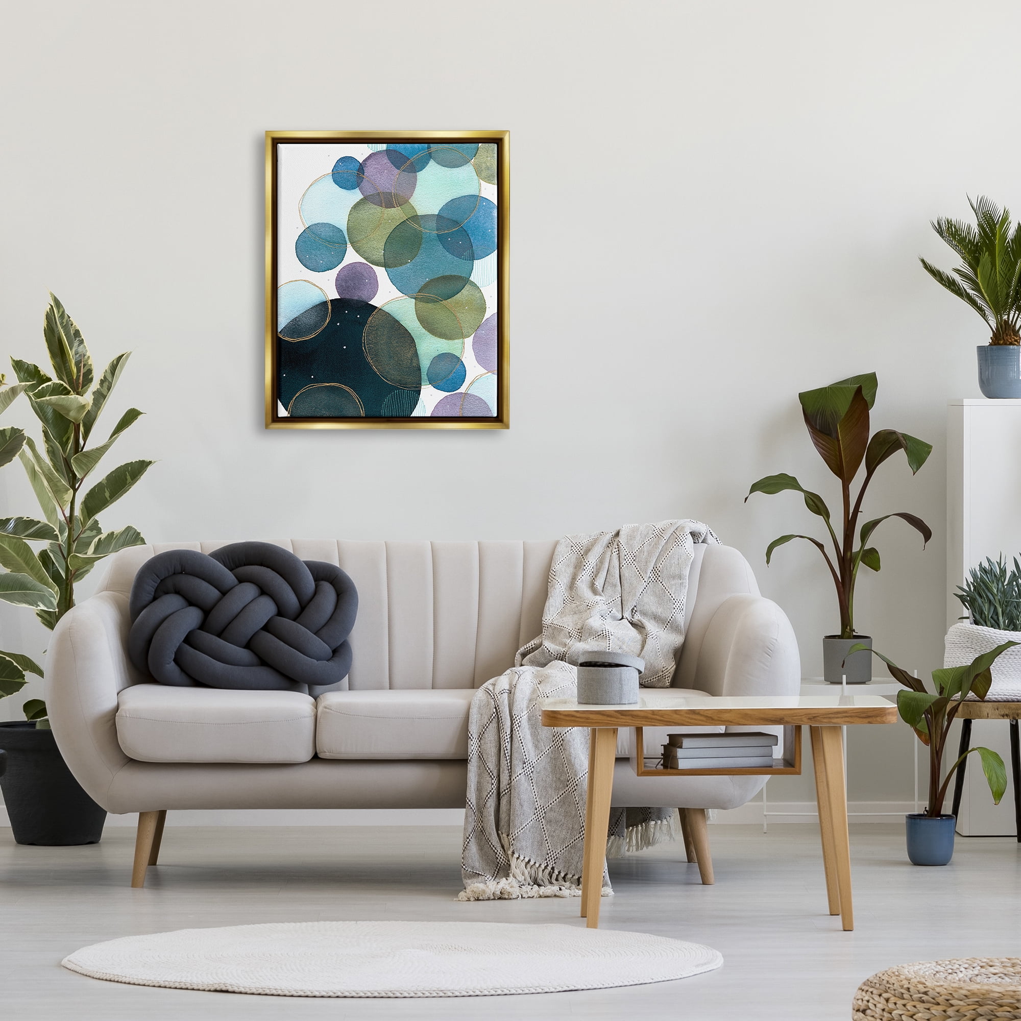 Stupell Industries Varied Overlapping Circles Abstract Painting Gold Floater Framed Art Print Wall Art, 25 x 31