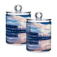 thumbnail image 2 of 4 Pack Train in Blue Sky Qtip Holder Dispenser Clear Plastic Storage Apothecary Jars for Cotton Swabs Balls Pads Floss, 2 of 7