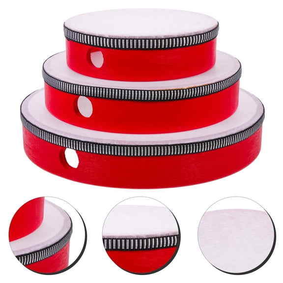 ifundom 3-Pack Red Wooden Tambourines with Handheld Drums for Kids Music, Dance, Karaoke and Fun Activities