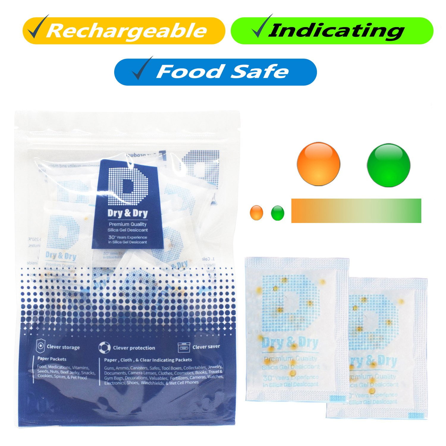 10/100/600 Pack 1g Non-Toxic Silica Desiccant Moisture Absorber Dehumidifier 