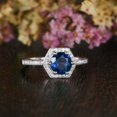 thumbnail image 3 of HeartsAndYou 2ct Round Natural Blue Sapphire & Diamond Hexagon Halo Ring 14k SOLID White Gold, 3 of 9