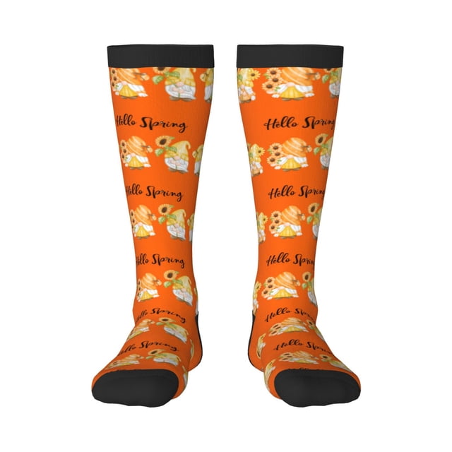 Wukai Hello Spring Sunflower Gnomes for Contrast Color Stockings, Sports Fitness Adult Long Socks, Unisex