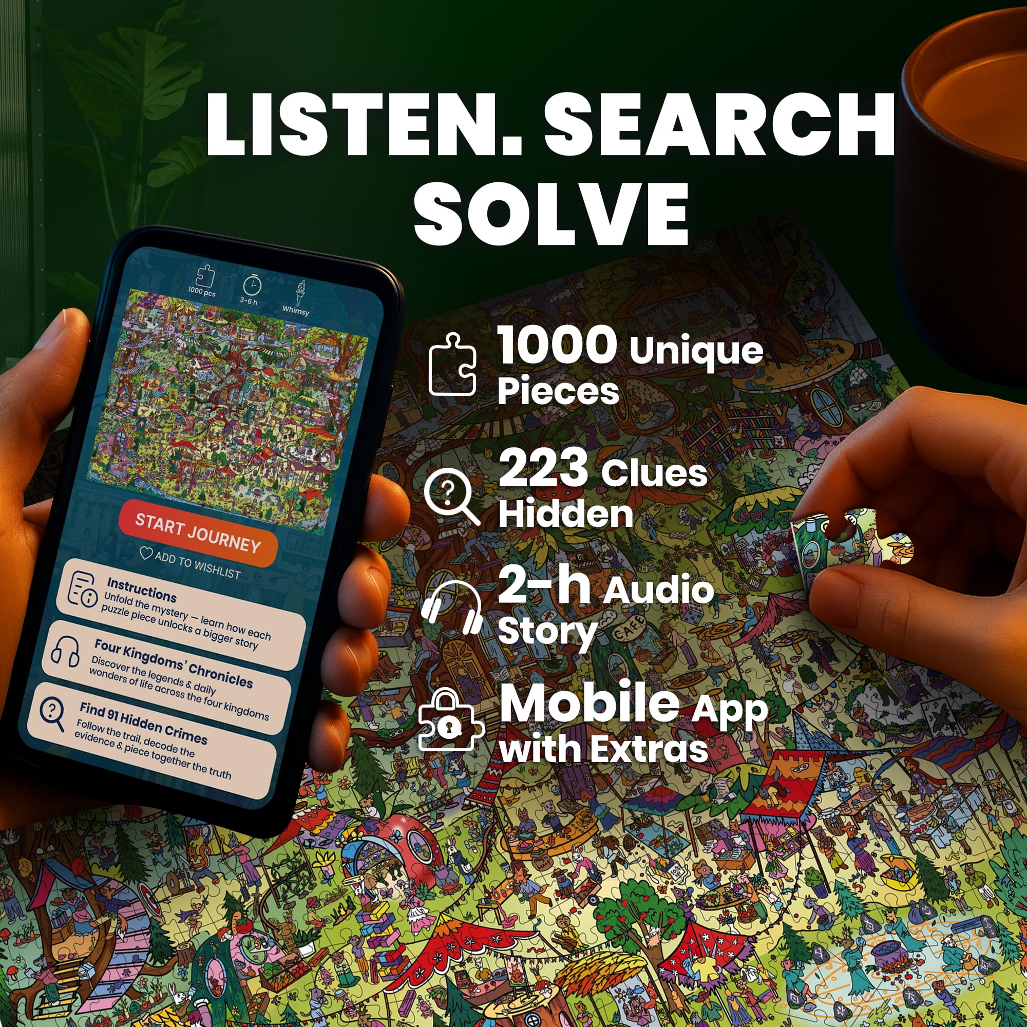 QUOKKA 1000 Piece Puzzle for Adults - Adult Puzzles with 223 Hidden Secrets and Engaging Audio Story
