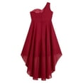 thumbnail image 6 of inhzoy Girls Single Shoulder Wedding Bridesmaid Birthday Princess Dresses Rhinestones High-Low Cocktail Evening Gowns Burgundy 8, 6 of 9