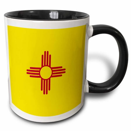 

3dRose Flag of New Mexico - US American United State of America USA - red sun symbol of the Zia on yellow - Two Tone Black Mug 15-ounce