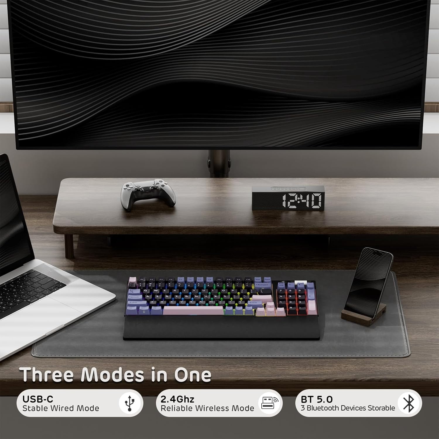 RK ROYAL KLUDGE RK96 RGB Limited Ed, 90% 96 Keys Wireless 3-Mode BT5.0/2.4G/USB-C Hot Swappable Mechanical Keyboard w/Wrist Rest, Volume Control, Software, Massive Battery, RK Pale Green Switch