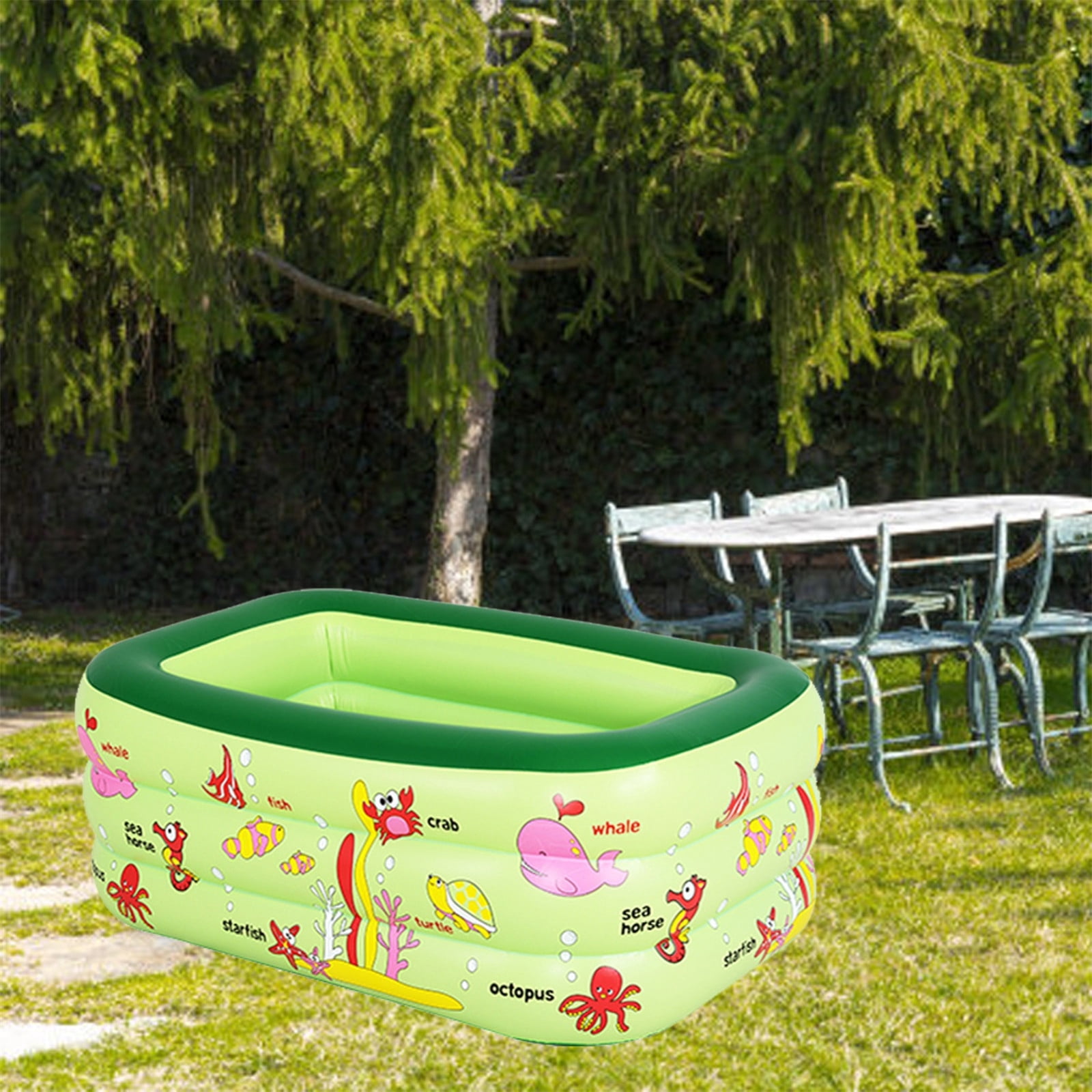 Yanxiao Green Inflatable Kiddie Pool, 4.3 x 2.8 x 1.8 Ft Rectangular Kids Swimming Inflatable Pool, Ocean World Inflatable Bathtub with Inflatable Soft Floor, Kids Pool for Indoor or Outdoor