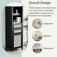 thumbnail image 4 of Boho Style Slim Tall Cabinet with Rattan Door, Mid Century Modern Tower Cabinet Up to 63", Country Style Freestanding Organizer with Metal Handles for Living Room, Bedroom, Bathroom, 4 of 9