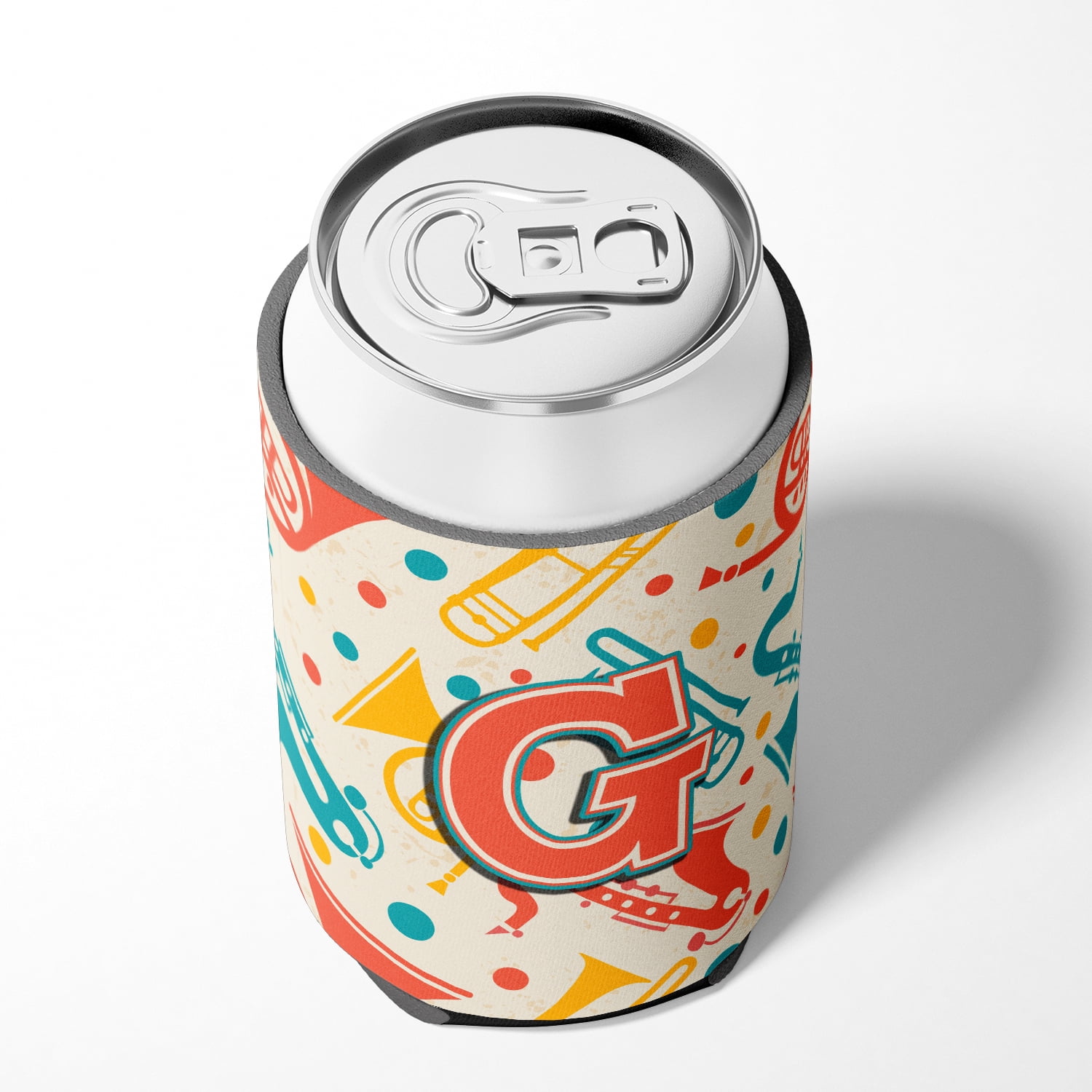Letter G Retro Teal Orange Musical Instruments Initial Can or Bottle Hugger