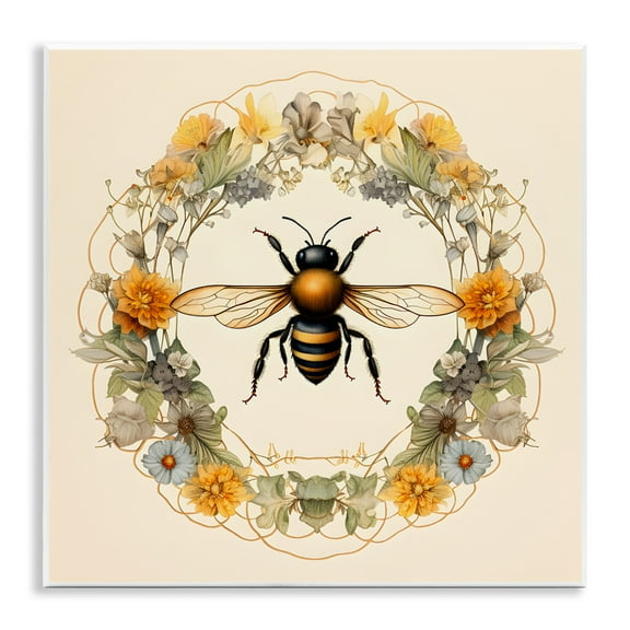 Stupell Industries Cottage Bee Wreath Animals & Insects Painting Unframed Art Print Wall Art, 12 x 12