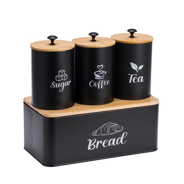Juego de botes de cocina prácticos, utensilios de cocina multiusos, panera de metal Negro