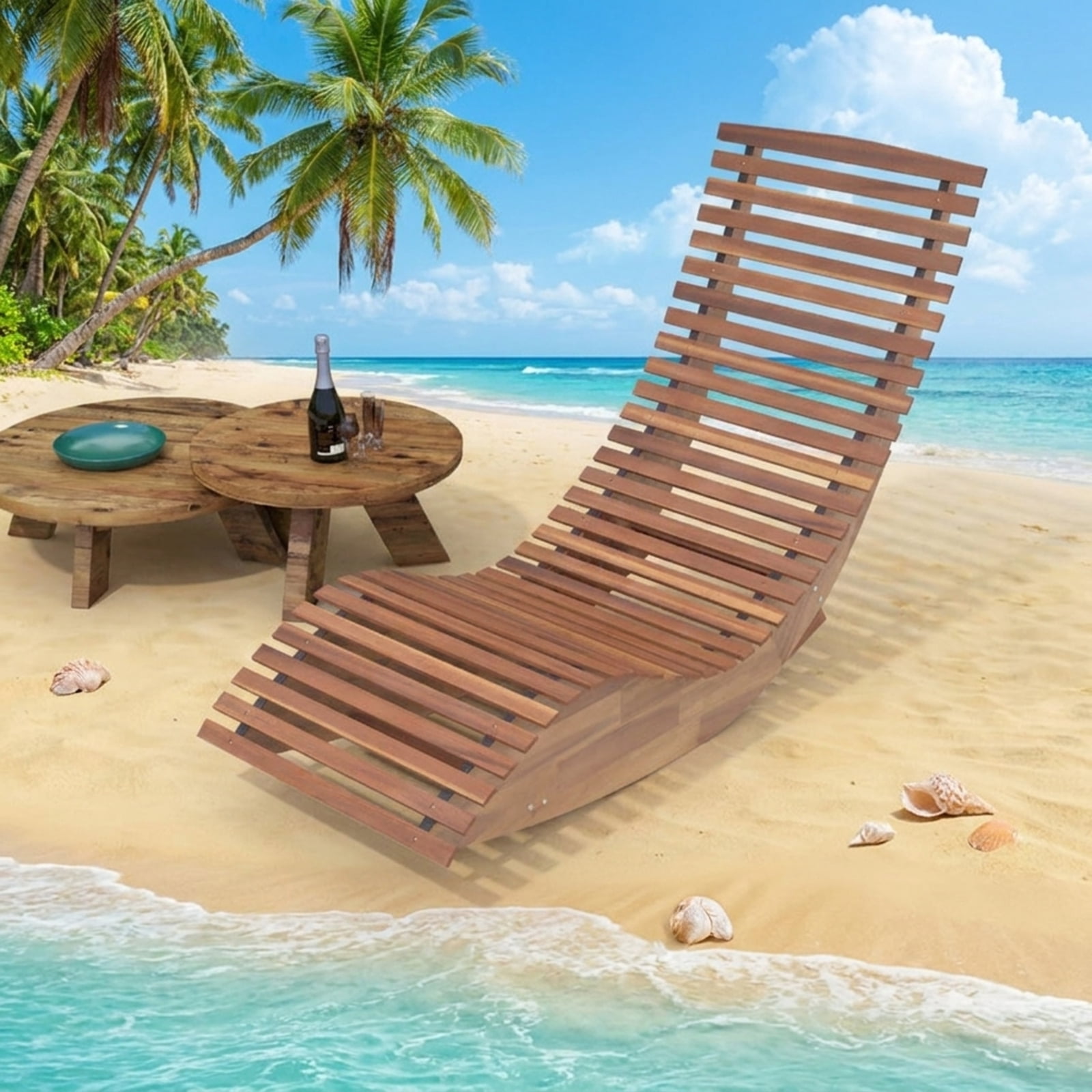 Biotree Outdoor Rocking Chair Acacia Wood Rocker with Widened Slatted Seat and High Back for Porch Patio and Garden as a Sturdy Wooden Rocking Chair, Natural