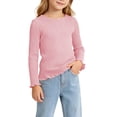 thumbnail image 4 of BLVB Toddler Baby Girls Long Sleeve Ribbed Shirts Stretchy Lettuce Trim Blouses Crew Neck Basic Base Layer Tees Undershirts(Pink,2-3 Years), 4 of 5