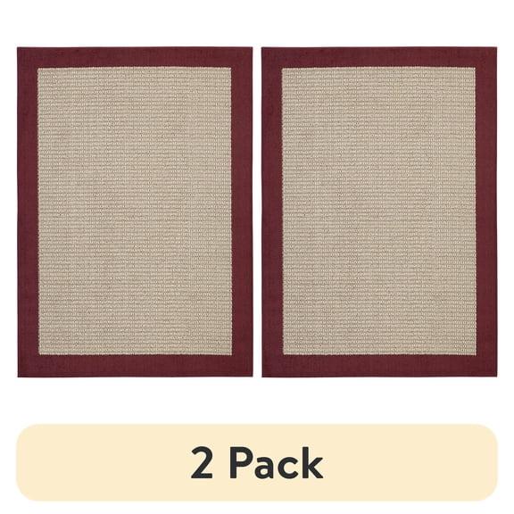 (2 pack) Mainstays Farmhouse Faux Sisal Olefin Red Border Indoor Area Rug, 5' x 7'