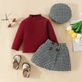 thumbnail image 2 of NAFUU Girls Skirt Sets 2 Piece Outfits Toddler Baby Girl Outfits Fall Winter Clothes Ribbed Long Sleeve Tops Houndstooth Print Skirts Beret Set Trendy Elegant 3-4 Years, 2 of 7