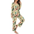 thumbnail image 5 of asdoklhq Women Christmas Pajamas Women Christmas Fashionable and Casual Loose Printed Round Neck Button Up Long Sleeved Pants Pajama Set Multicolor S, 5 of 7