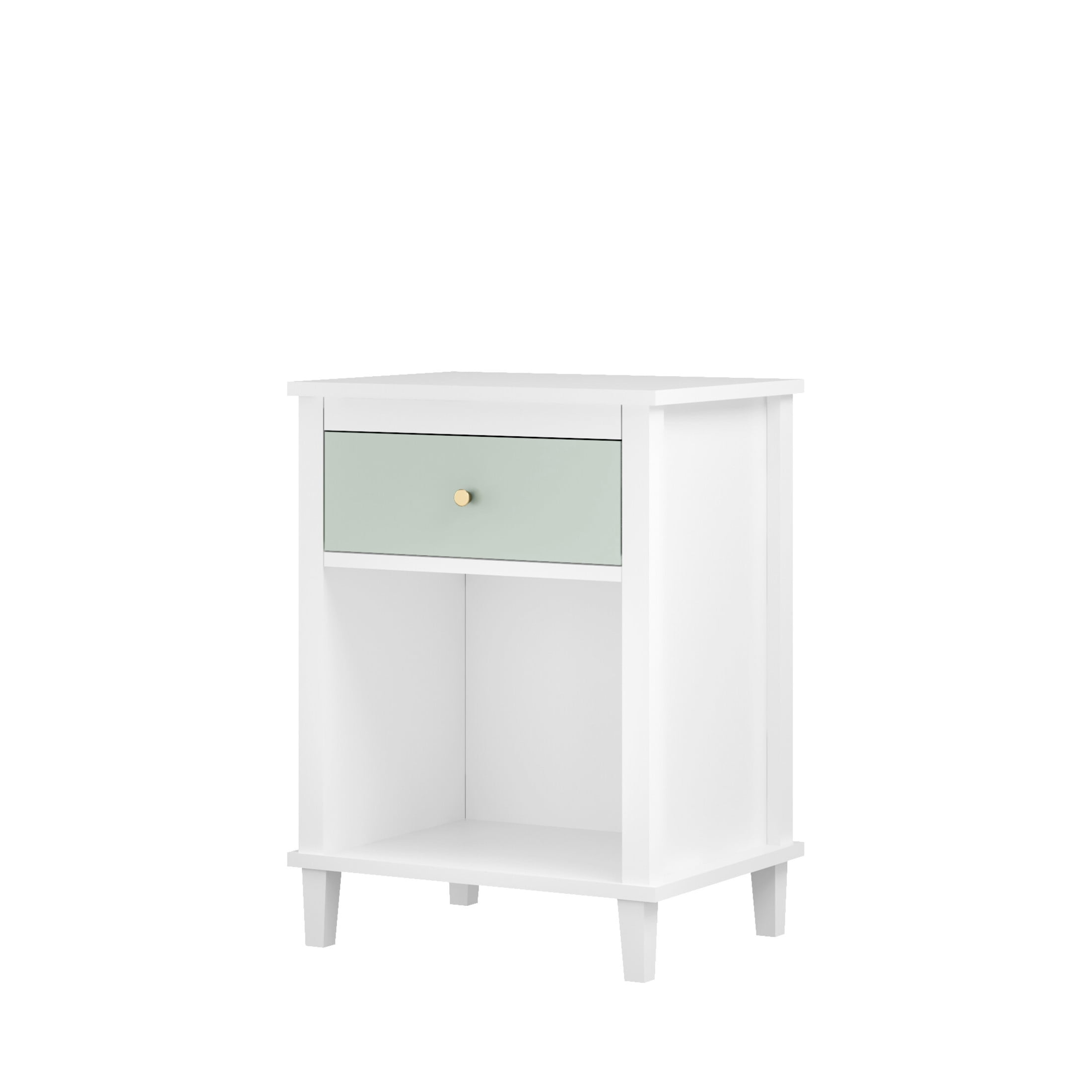 Reina Noble House 26.8" Wooden Nightstand with Drawer & Shelf for Kids' Room, Gold Handle, White & Sage Green
