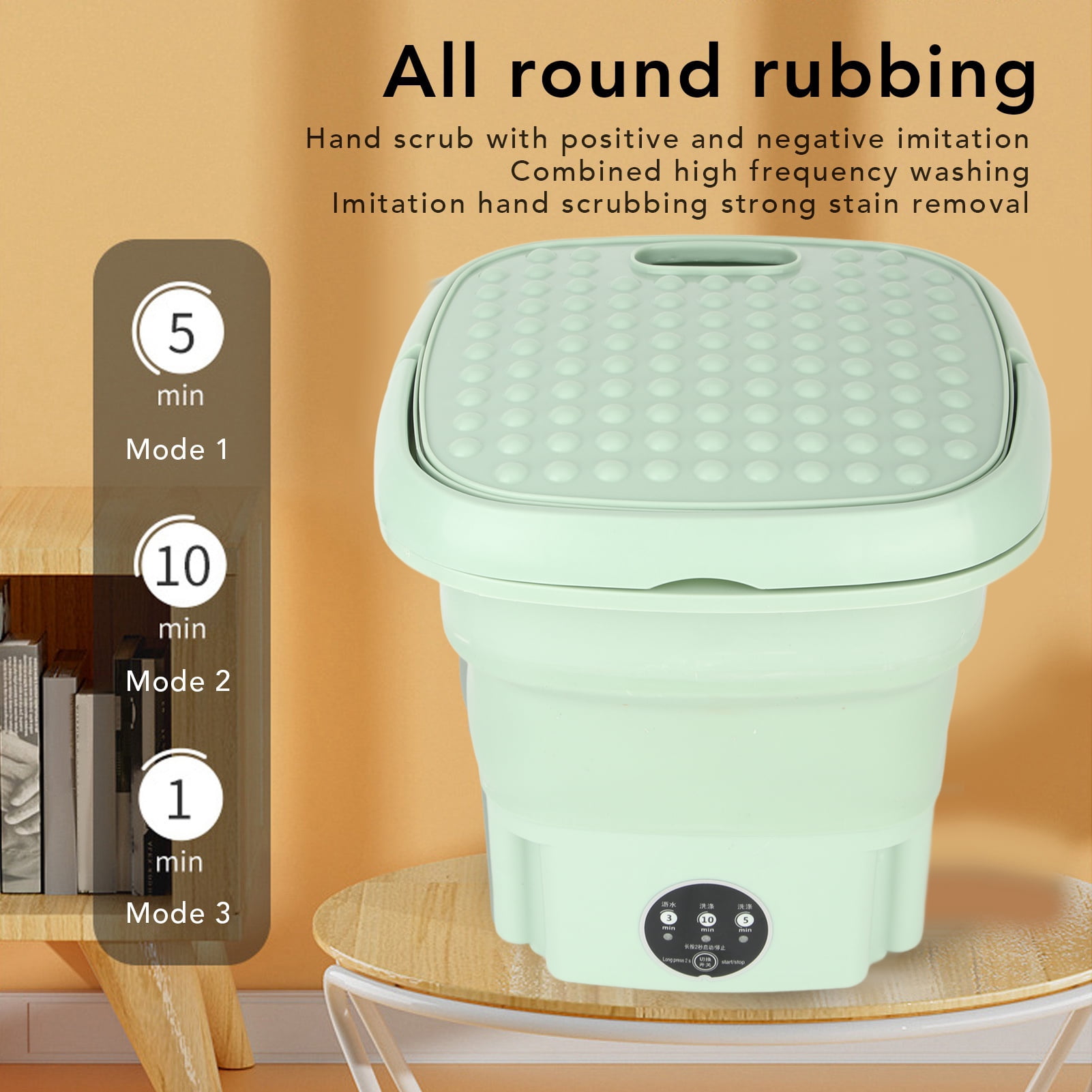 YAHHU Portable Mini Washing Machine, 6.5L Foldable Clothes Washer, Green US Plug (12.6 x 11.8 x 5.9 inches / 32 x 30 x 15 cm)