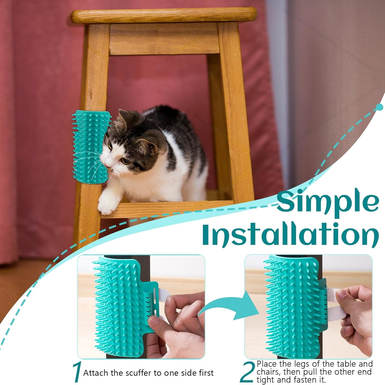 ABCISI 4 Pieces Adjustable Cat Self Groomer, TPR Cat Face Scratcher, Pet Self Grooming Corner Scratching Brush Tickling Comb for Long Short Hair Kitten Climbing Frames Table Legs (Mint Green)