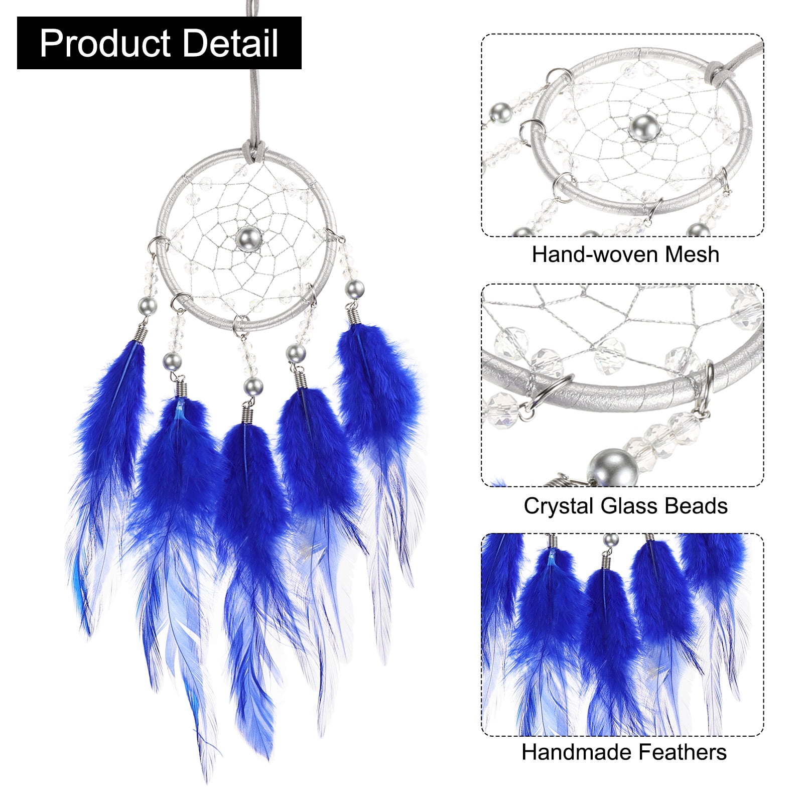 Unique Bargains Dream Catchers Handmade Feather Dreamcatcher with Crystal Beads Dark Blue