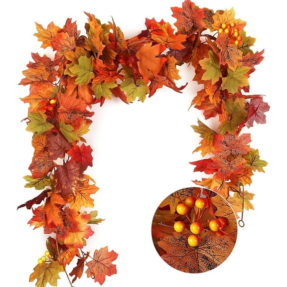 Nvzi 2 Pcs Artificial Autumn Maple Leaves Garland 5.7Ft/Pieces Fall Garland Hanging Vine Garland Vines Hanging Plants Colorful Fall Decor