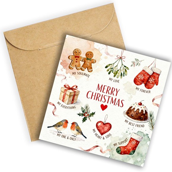 Tarjeta de Navidad LINHARA Merry Christmas, diseño romántico