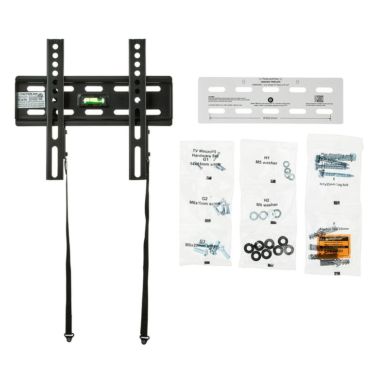 onn. Fixed TV Wall Mount for 19" to 42" TVs, Holds TVs up to 35 lbs, Black