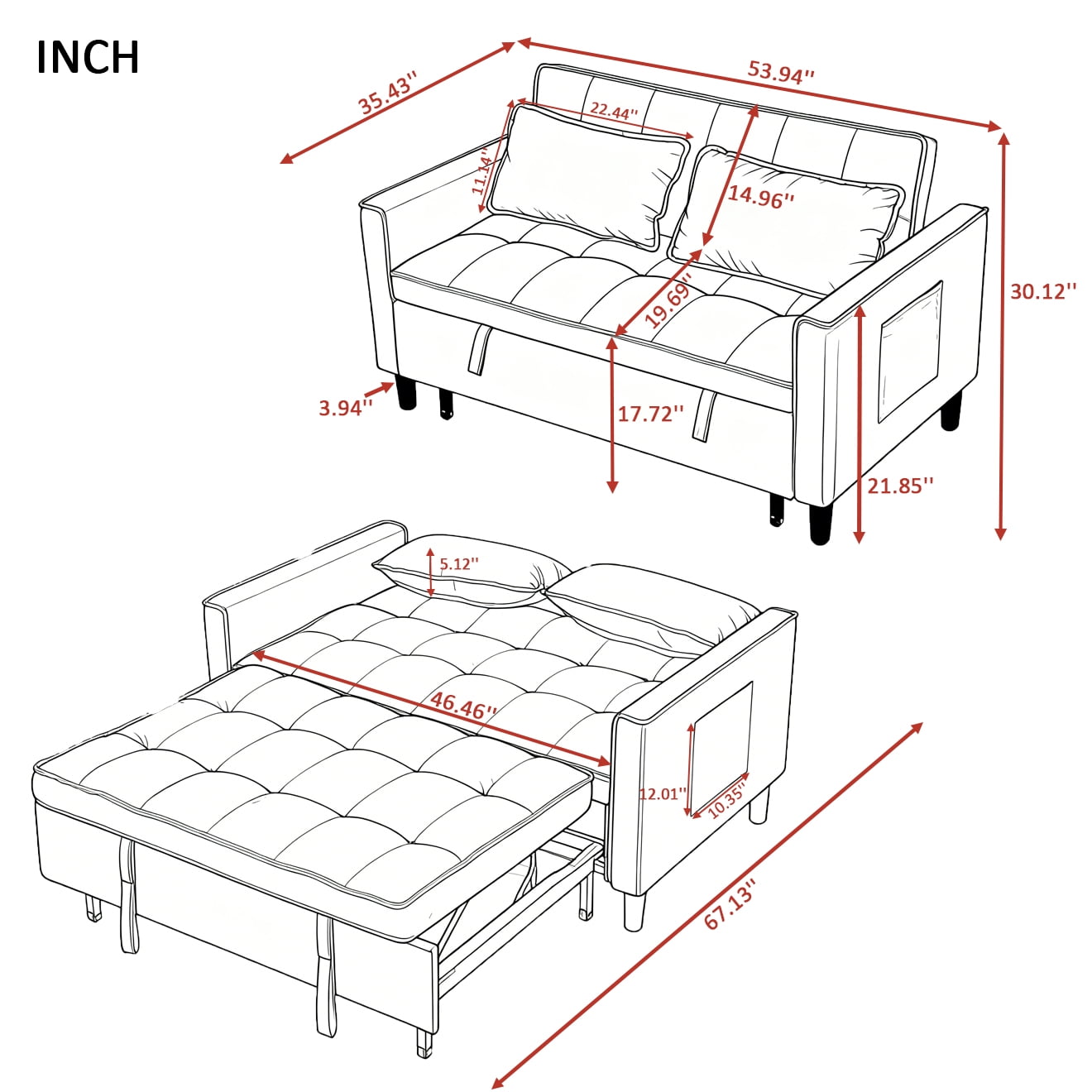 Gewnee 53.94" Pull-Out Sofa Bed – Convertible Twin Size Sleeper Bed,3 Adjustable Backrest Angles & Storage Side Pocket for Living Room,Office,Guest Room.Green