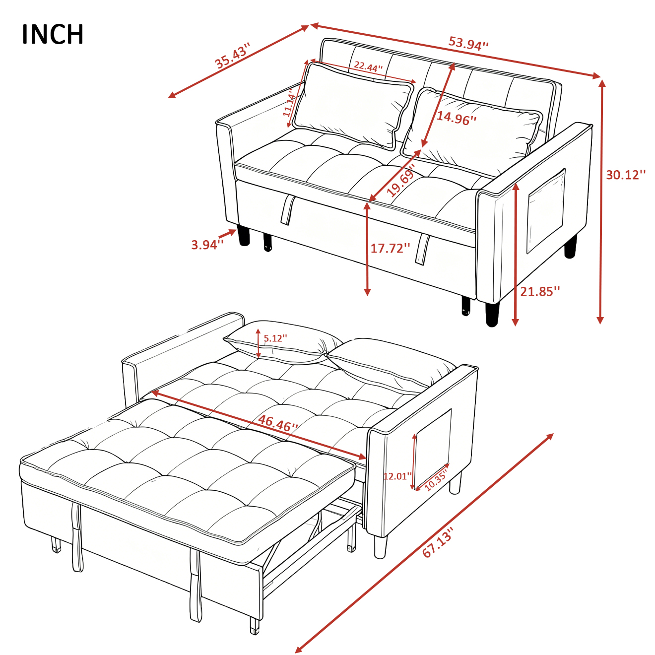 Gewnee 53.94" Convertible Sleeper Sofa, Dark Grey photo 2
