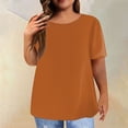 thumbnail image 2 of EHTMSAK Dressy Womens Tops Plus Size Solid Tee Shirts Clearance Crew Neck Ladies Short Sleeve Tops with Lower Sides Summer Womens Plus-Size Tops for Leggings Brown 5X, 2 of 6