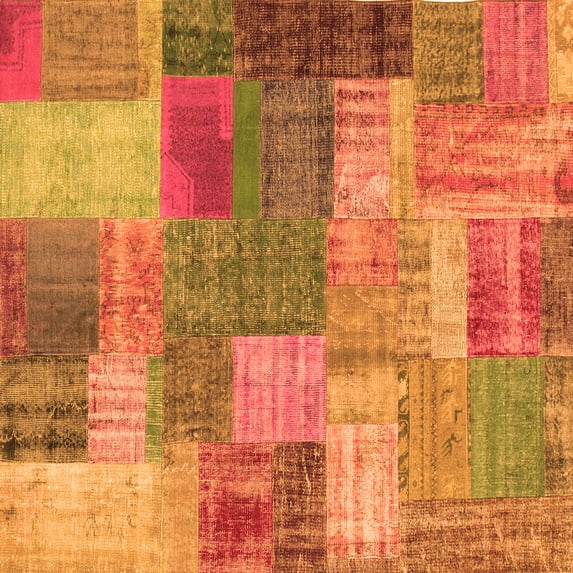 Ahgly Company Indoor Square Patchwork Orange Transitional Area Rugs, 5' Square