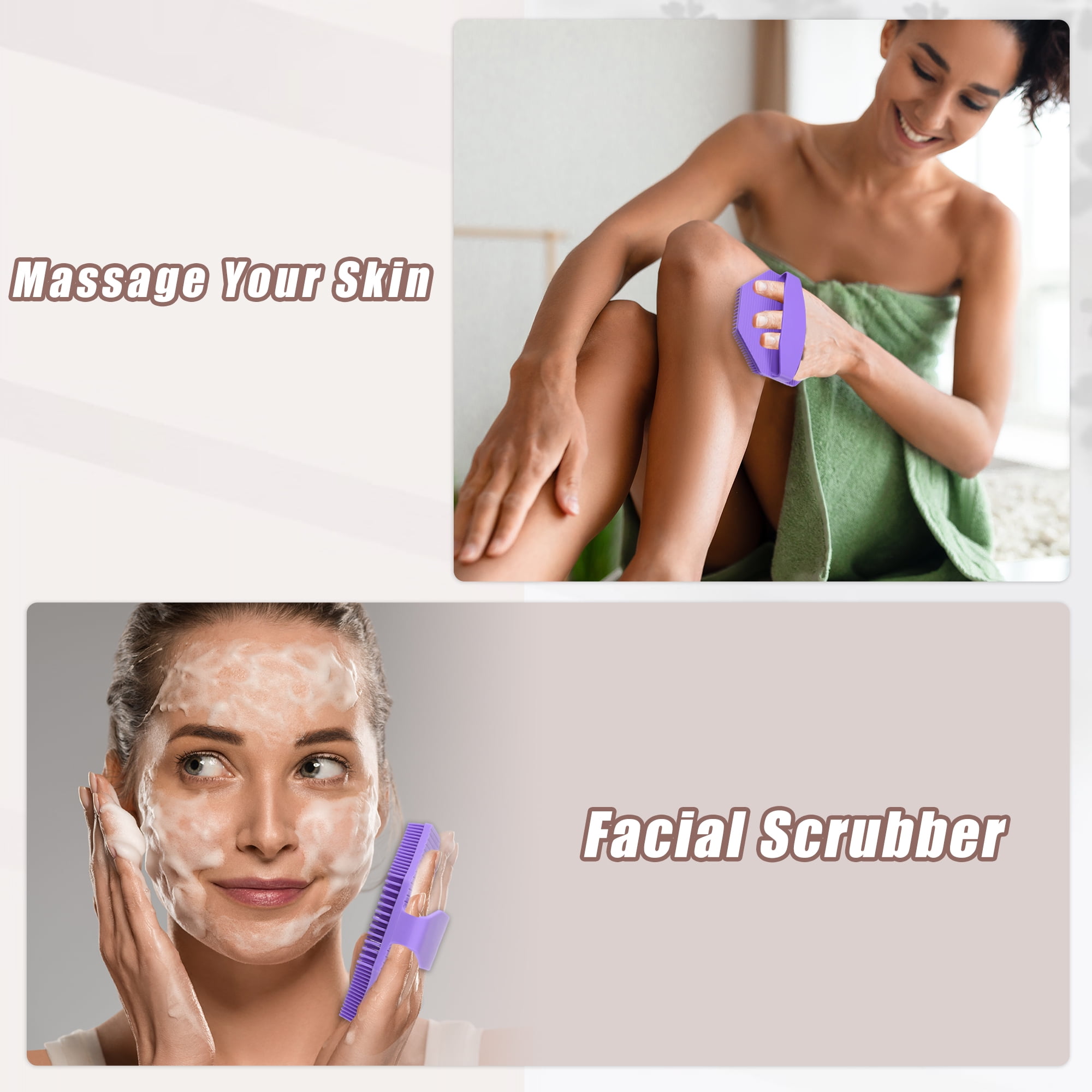 Unique Bargains Silicone Body Scrubber with Non-slip Hand Strap for All Skin Types Purple