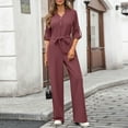 thumbnail image 6 of Womens Jumpsuit Fall Long Sleeve V Neck Casual Loose One Piece Outfits Wrap Waist Pants Long Romper with Pockets, 6 of 7