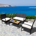 thumbnail image 2 of Costway 4PCS Patio Rattan Furniture Set Sofa Chair Coffee Table W/ Cushion White, 2 of 10