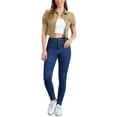 thumbnail image 2 of INSPIRE CHIC Womens Casual Jackets Button-Down Puff Sleeve Crop Jean Denim Jacket L Khaki, 2 of 6