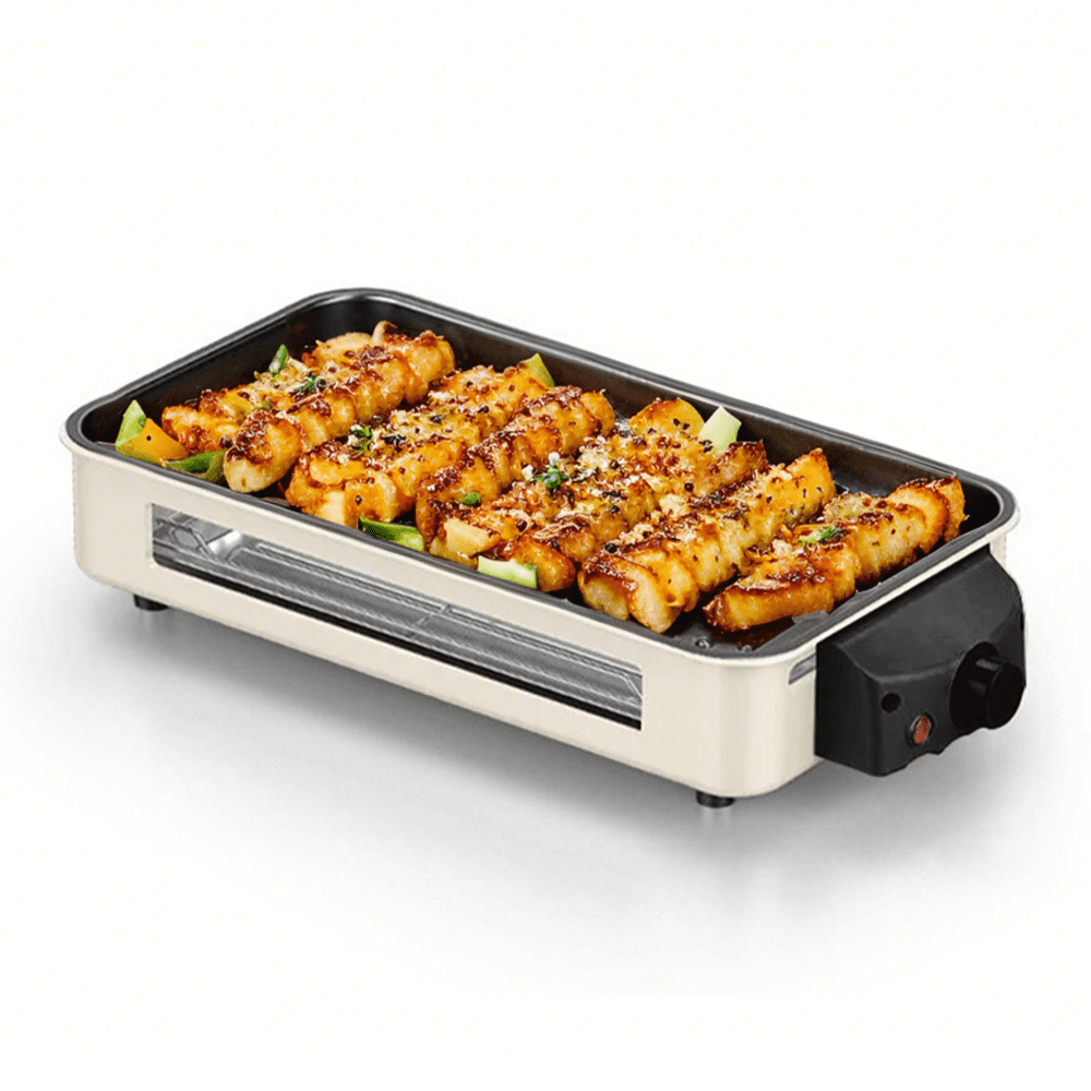 Nonstick Electric Grill Pan with Removable Grease Tray and Adjustable Heat Control