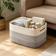 thumbnail image 5 of LiUMX Color Block Woven Storage Basket, Cotton Linen Fabric Rope Organizer with Soft Handles, Multicolor Decorative Bin for Toys, Books, Snacks, Laundry and Home Closet Storage, 5 of 6
