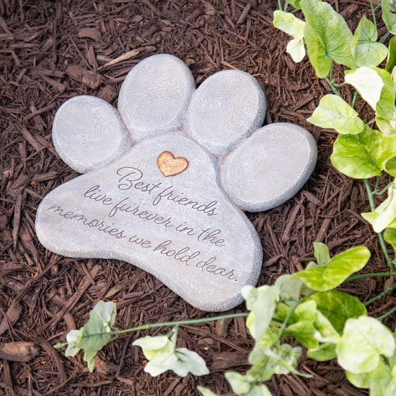 11" Paw Shaped Pet Memorial Garden Stone, Best Friends Live Forever