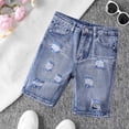 thumbnail image 2 of JUMEYU Ripped Jean Shorts for Boys Casual Summer Kids Clothes Jorts Straight Leg Loose Athletic Shorty with Pockets Y2K Streetwear 5T 6T (Blue,5-6 Years), 2 of 7