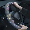 thumbnail image 7 of 38cm Universal Car SUV Breathable Anti-Slip Bling Rhinestones Steering Wheel Cover for Women Girl with Crystal Diamond Sparkling, black, 7 of 7