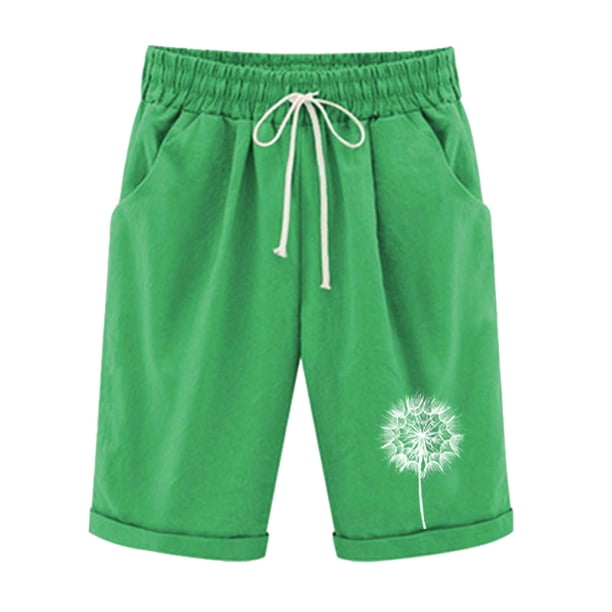 Mujeres Pantalones Cortos Casual, Cintura Elástica Día de la Independencia de la Impresión Pantalones Cortos con Cordón con Bolsillos para Verano Primavera de Uso Diario, Pantalones Cortos de Verano P