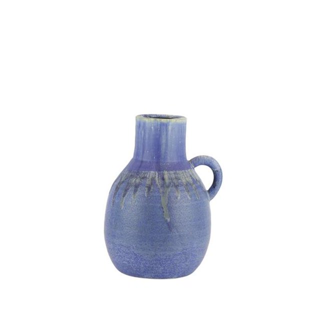 Benzara BM188076 Jug Shaped Decorative Ceramic Vase with Dripping Pattern - Blue - Large