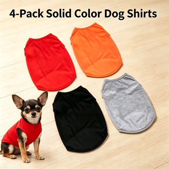 GASTROPOD 4 Pcs Dog Shirts Pullover,Solid Color Chihuahua Clothes,Shirt Vest Girl Boy Soft Blank Puppy T-Shirt Small Dogs Lightweight Puppy T-Shirts Blank Soft and Cool